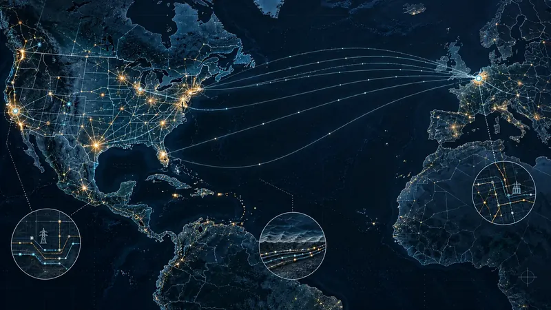 Map linking a Netherlands delivery hub to U.S. power markets